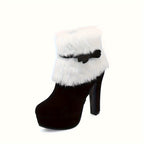 Bottines Femme Flanelle, Col Fourrure, Talon Haut Plateforme, vue 3