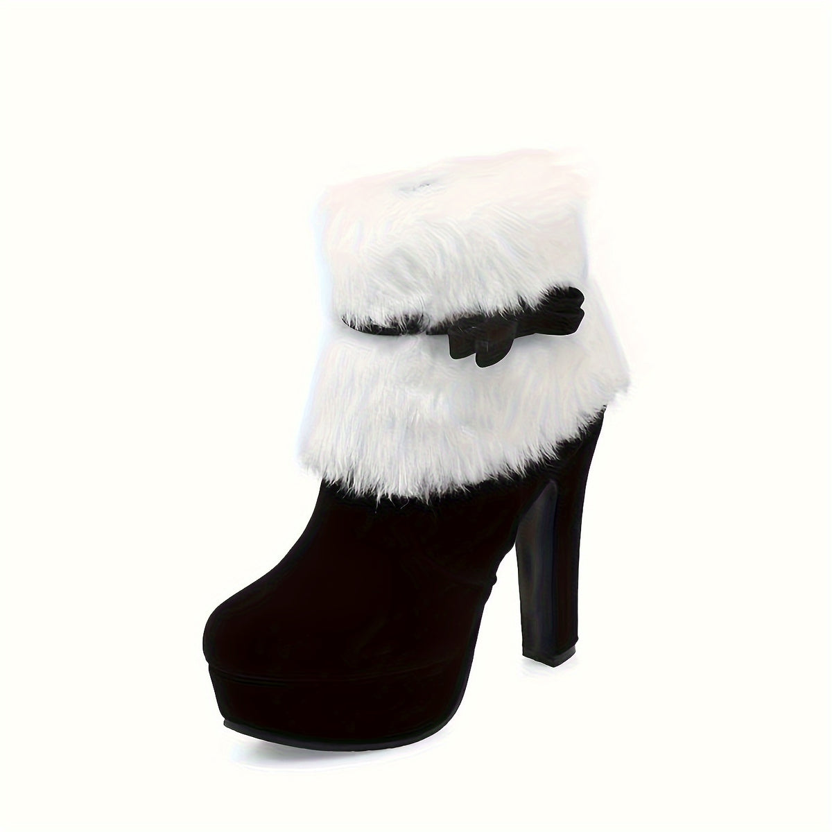 Bottines Femme Flanelle, Col Fourrure, Talon Haut Plateforme, vue 3
