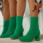 Bottes Chaussettes Femme en Tricot, Talon Bloc – coloris vert