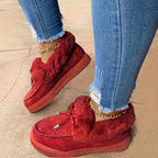 Chausson Botte Femme Plateforme, Col Fourrure – coloris rouge