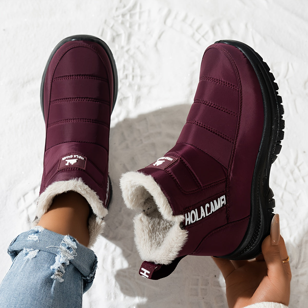 Bottes de Neige Femme Matelassées, Doublure Polaire – coloris bordeaux