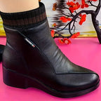 Bottines Compensées Femme, Doublure Peluche, Col Côtelé – coloris noir