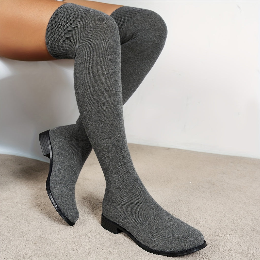 Cuissardes Femme en Maille Extensible, Talon Plat, vue 6