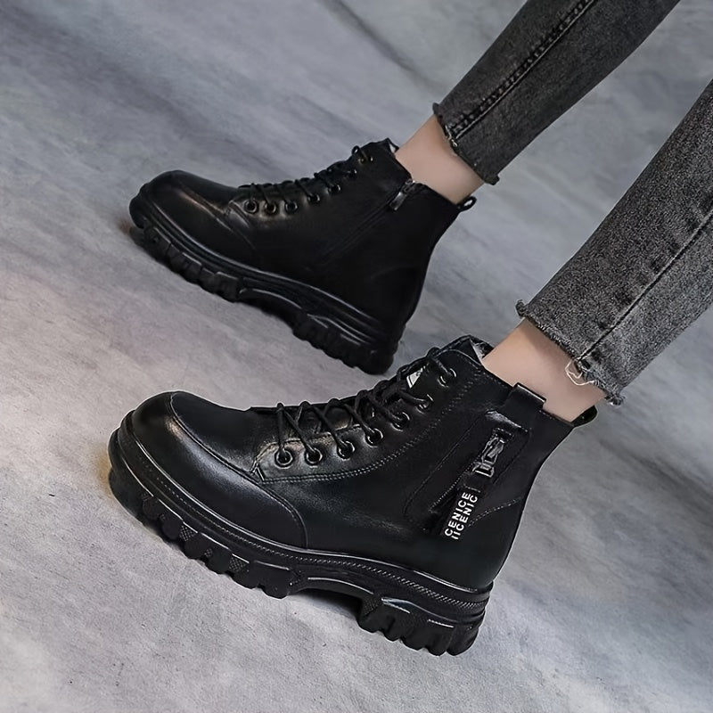 Bottines Femme Noires Plateforme, Lacets et Zip, vue 5