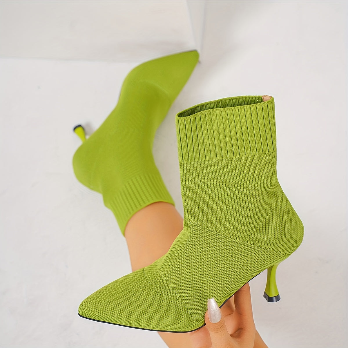 Bottes Chaussettes Femme, Talon Aiguille – coloris vert