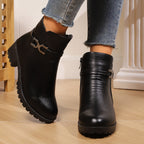 Bottines Femme Similicuir à Boucle, Talon Bloc, Zip
