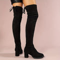 Bottes Cuissardes Femme Aspect Daim, Talon Bloc, Cordon