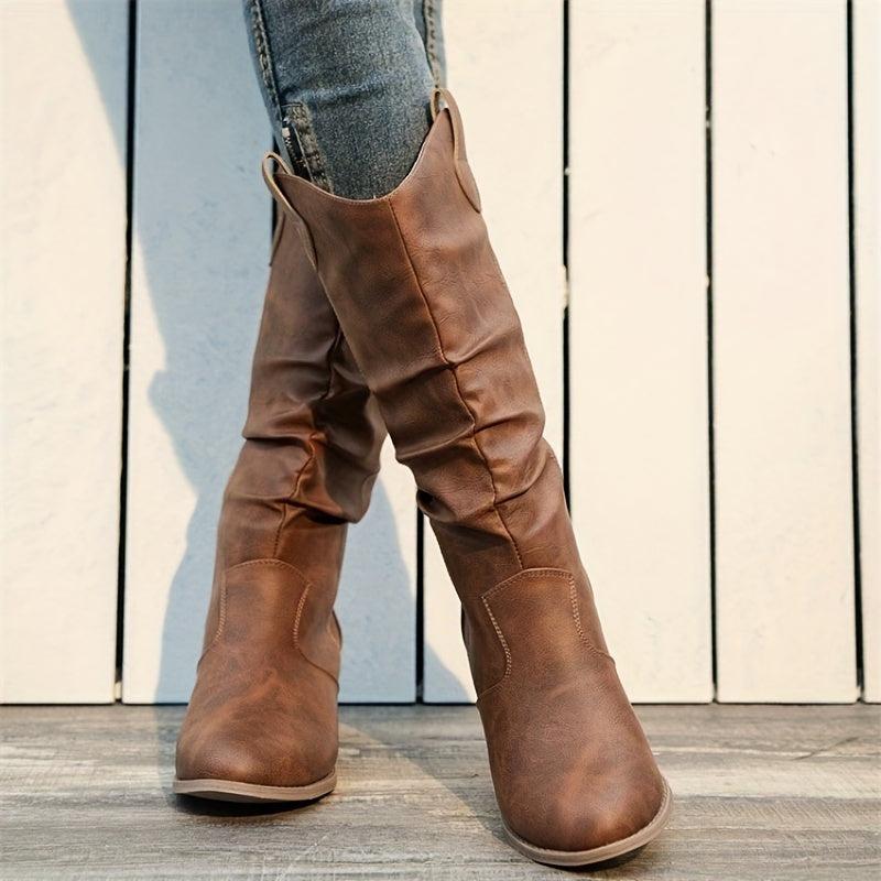 Bottes Cowboy Femme Similicuir, Tige Froncée, vue 4