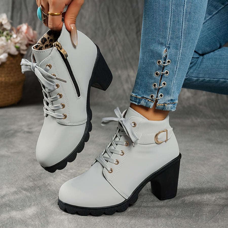 Bottines Femme Plateforme, Boucle Décorative – coloris gris