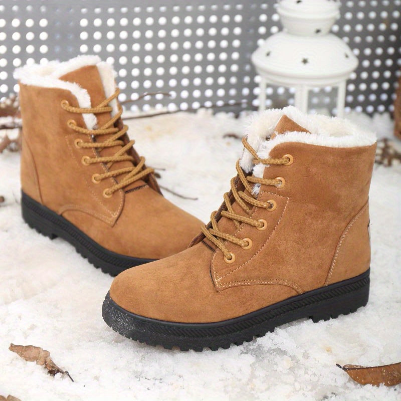 Bottes Femme à Lacets, Fourrées, Mi-Mollet – coloris camel