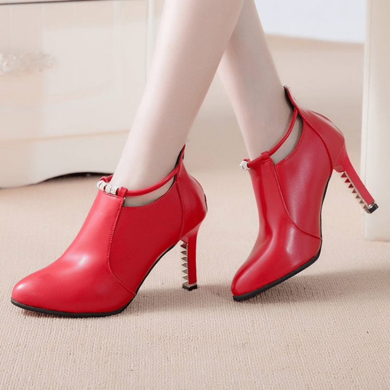 Bottines Femme Talon Aiguille, Similicuir, Bride Strass