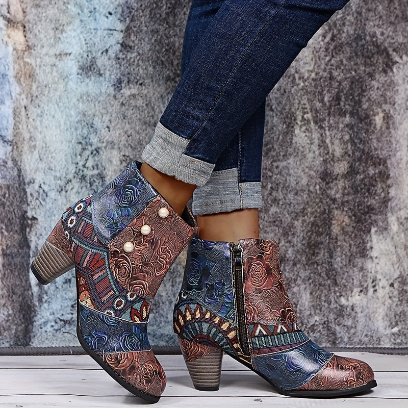 Bottines Femme Similicuir, Motif Fleuri, vue 4