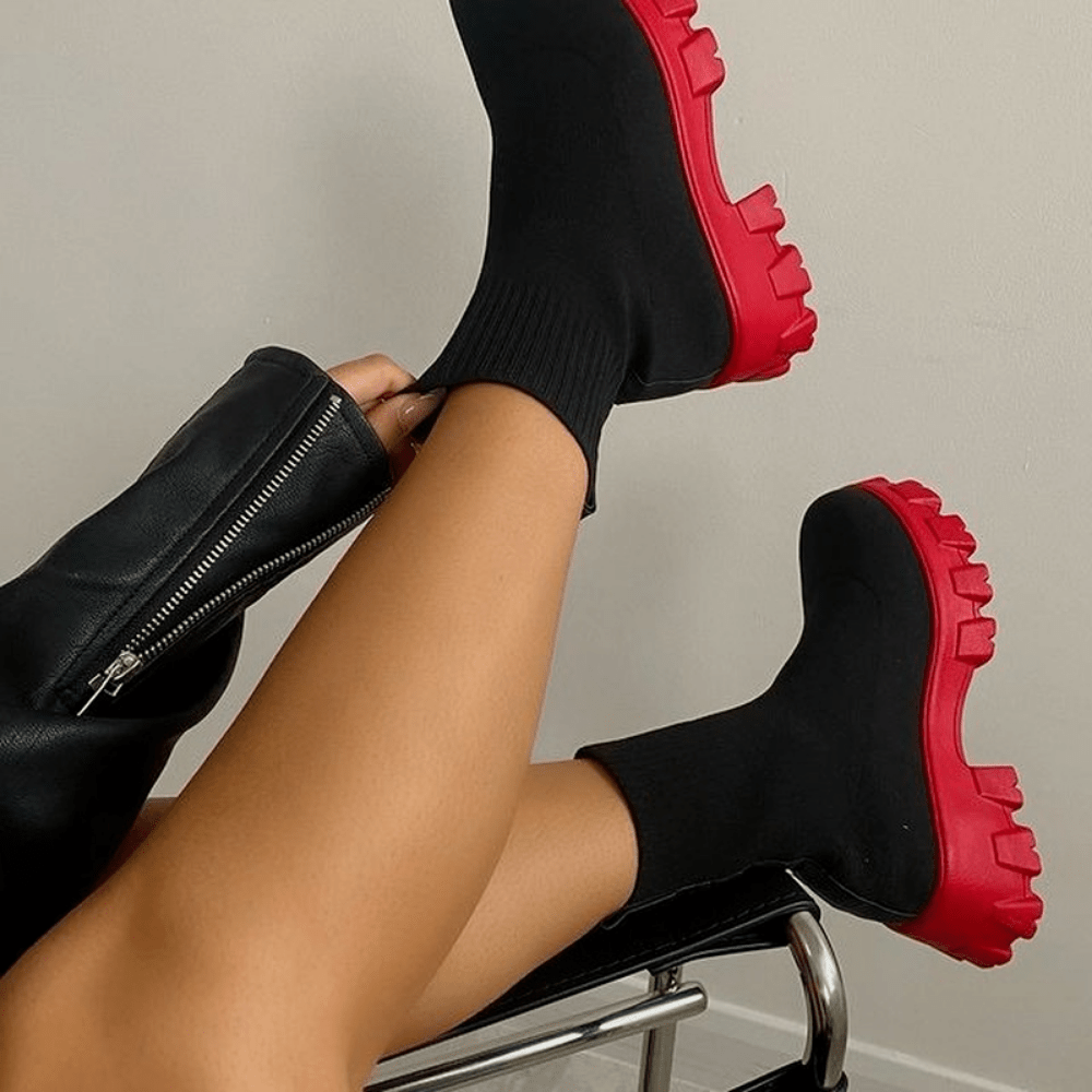 Bottines Femme Chelsea, Semelle Plateforme – coloris rouge