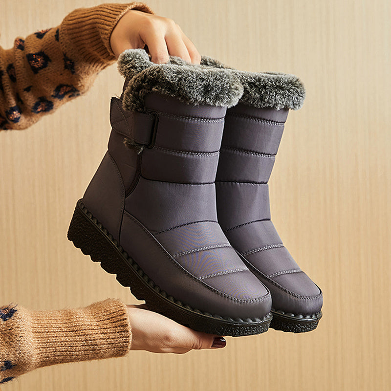 Bottes de Neige Femme Courtes, Col Fourrure, Bride – coloris gris