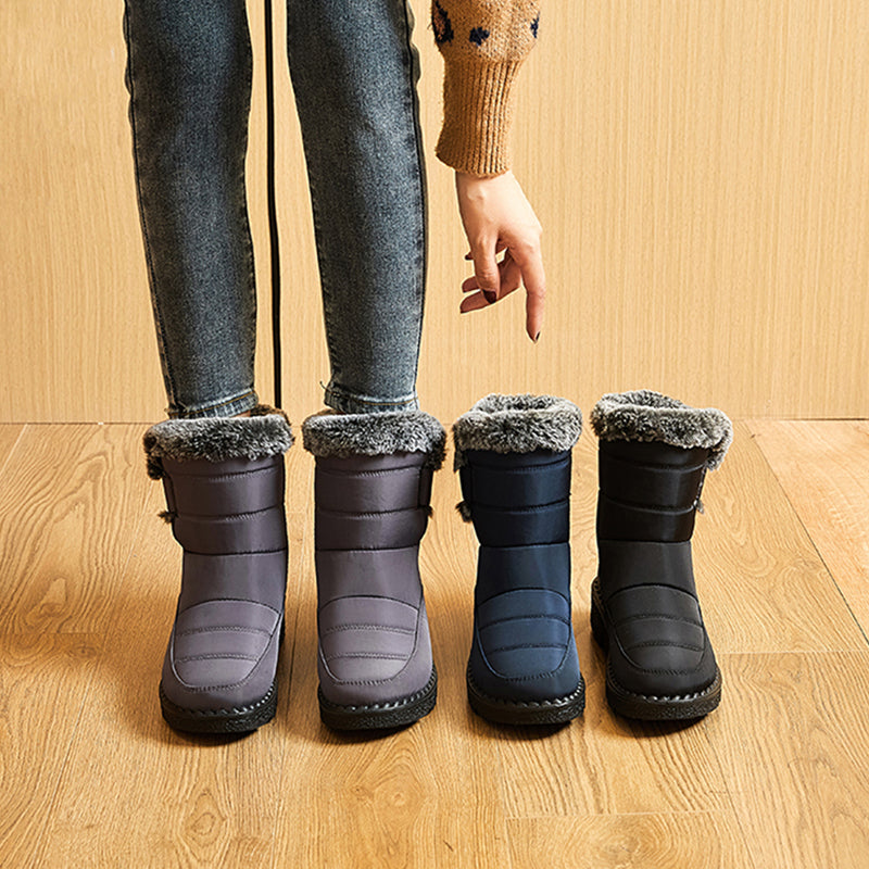 Bottes de Neige Femme Courtes, Col Fourrure, Bride
