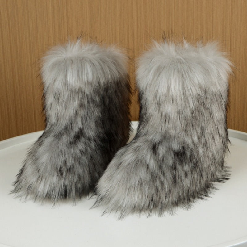 Bottes de Neige Femme Fausse Fourrure, Sans Fermeture – coloris gris clair