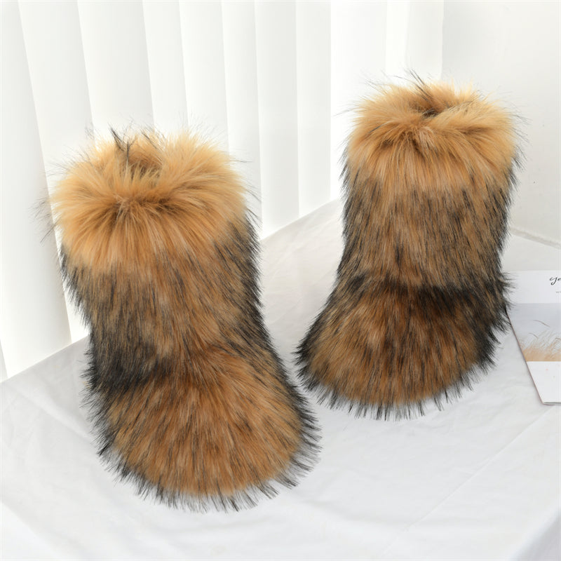 Bottes de Neige Femme Fausse Fourrure, Sans Fermeture
