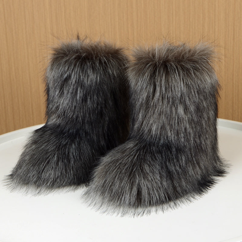 Bottes de Neige Femme Fausse Fourrure, Sans Fermeture – coloris gris foncé