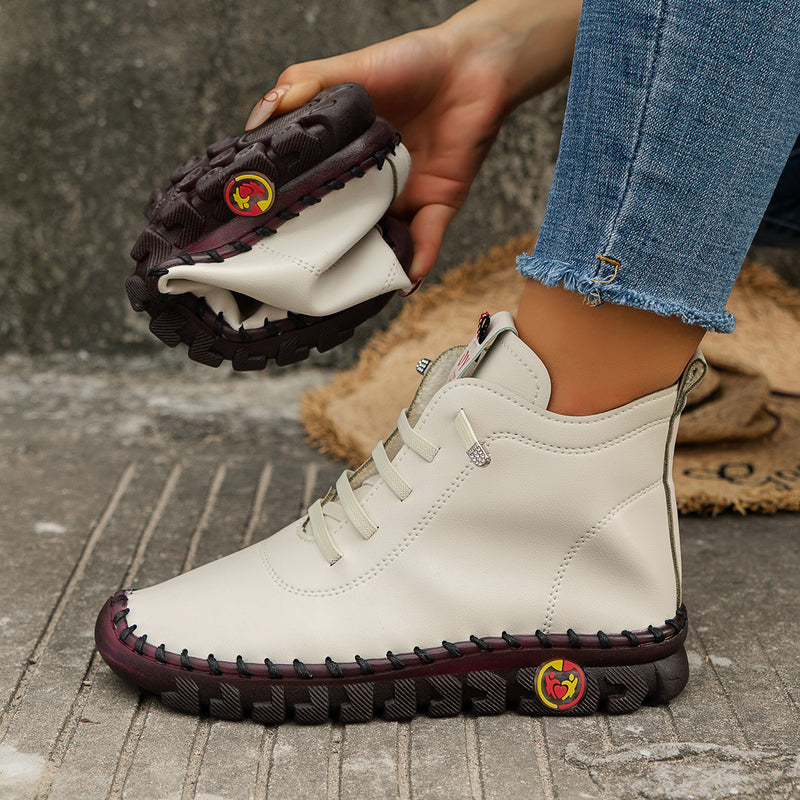 Bottes à Lacets Femme Cheville, Simili Cuir – coloris blanc