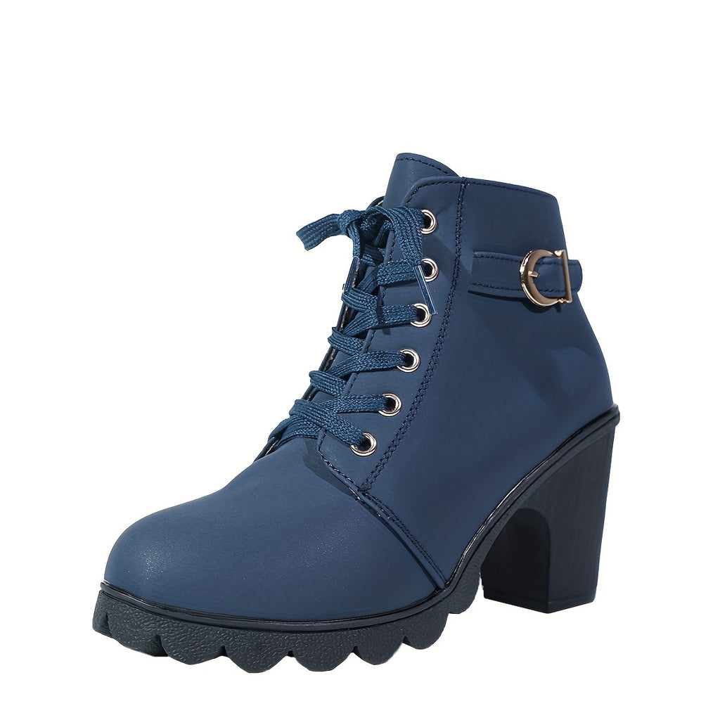 Bottines Femme Similicuir à Lacets, Talon Haut, vue 5