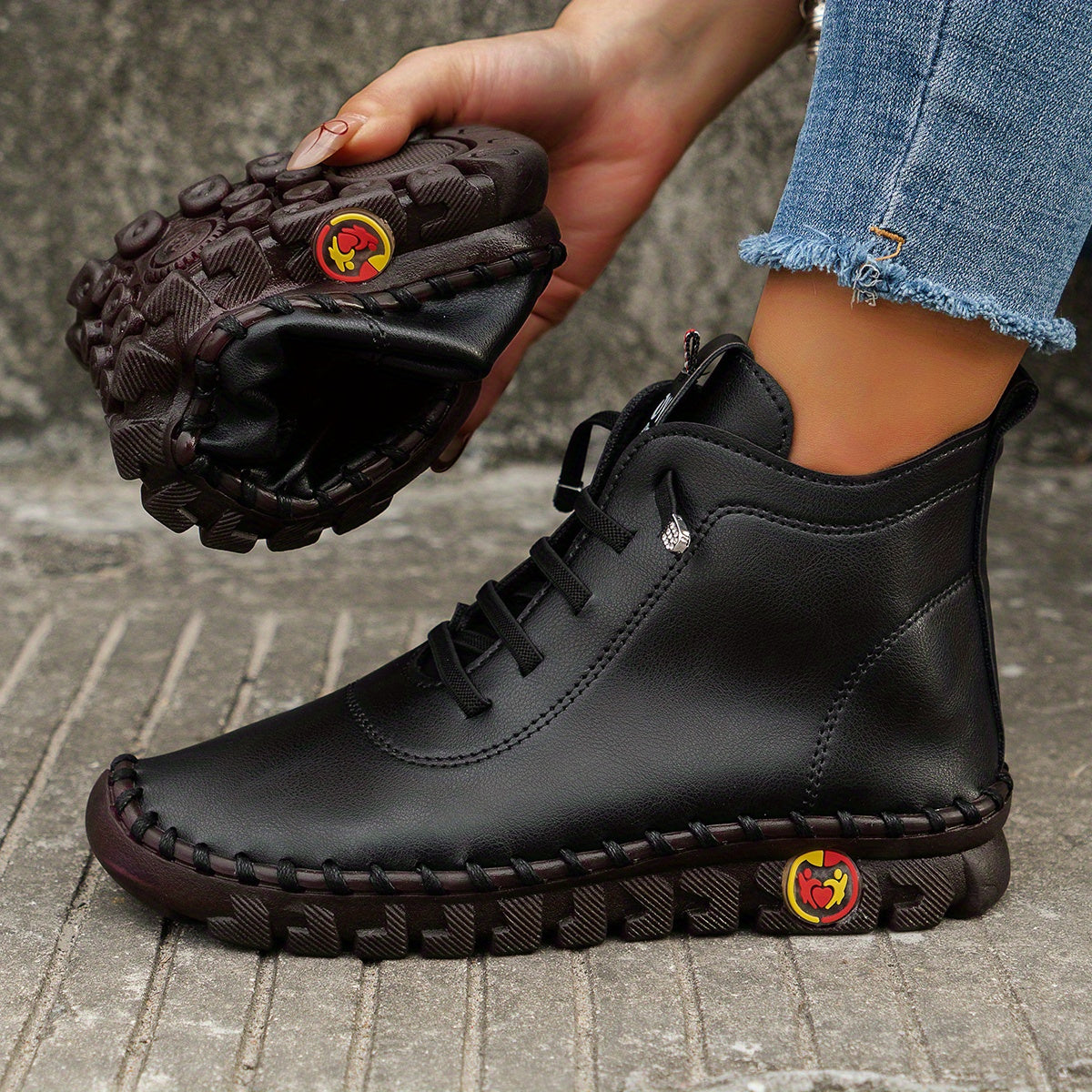 Bottes à Lacets Femme Cheville, Simili Cuir, vue 3