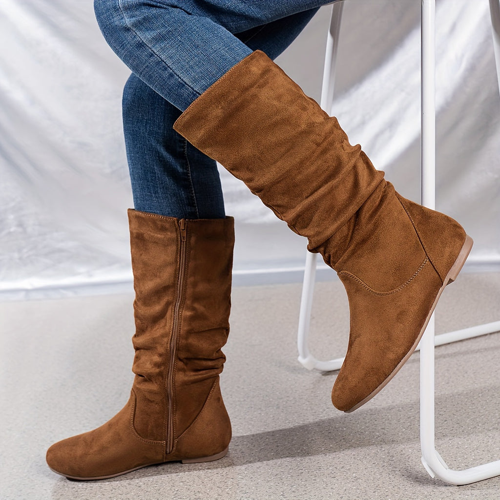 Bottines Femme Zip Latéral, Talon Plat – coloris cannelle