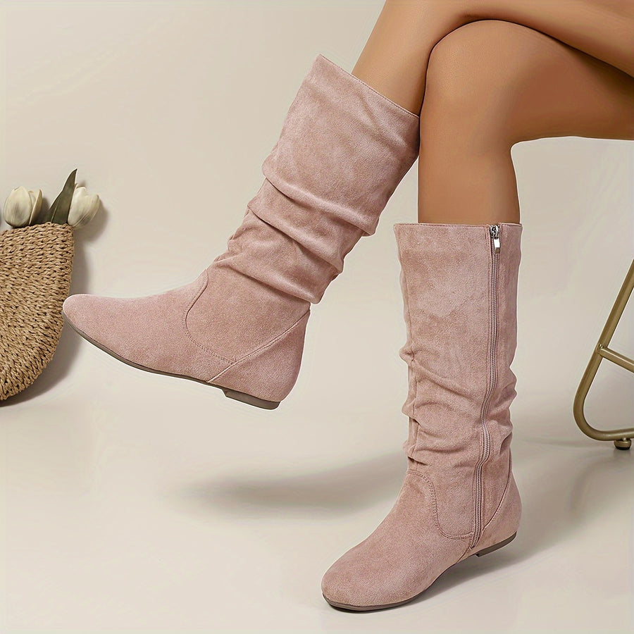 Bottines Femme Zip Latéral, Talon Plat – coloris rose