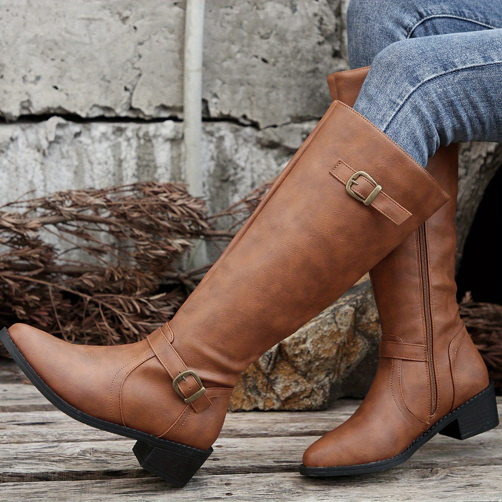 Bottes Cavalières Femme Hautes, Bride à Boucle, 3 Coloris – coloris marron clair