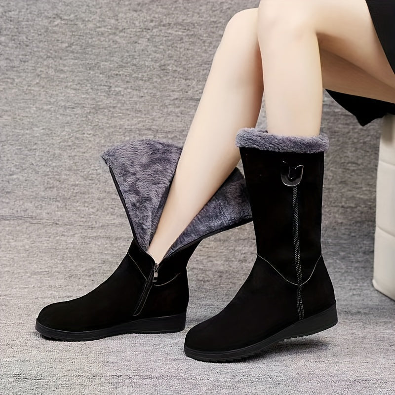 Bottes Mi-Mollet Femme, Col Fausse Fourrure, vue 6