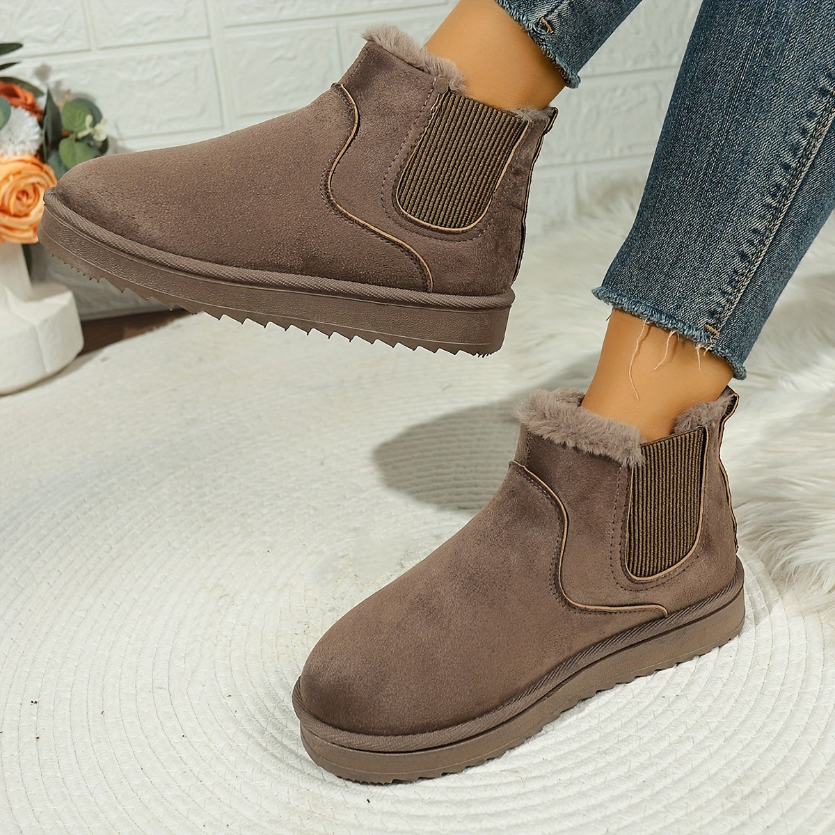 Bottines Chelsea Femme, Col Fausse Fourrure, vue 5