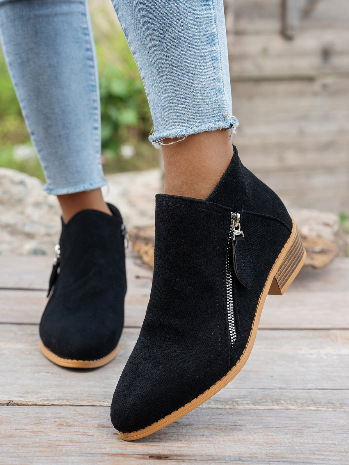 Bottines Femme Bout Pointu, Zip Décoratif, vue 4