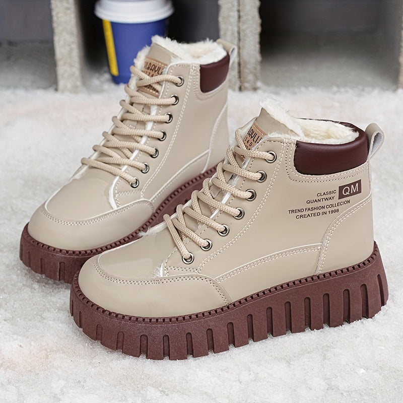 Bottines Femme Montantes, Semelle Épaisse – coloris beige