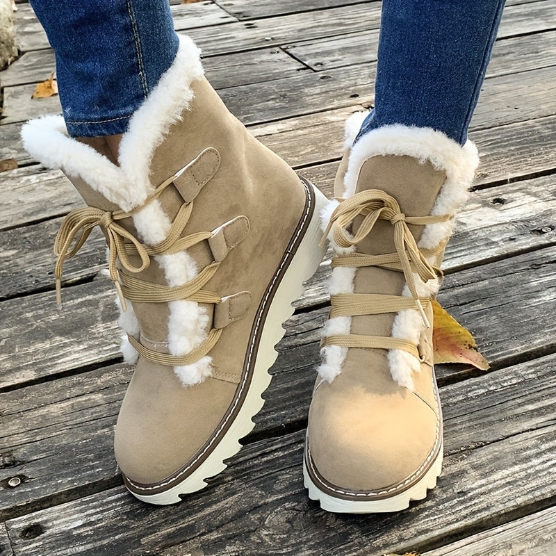 Bottes de Neige Femme Flanelle, Lacets – coloris camel