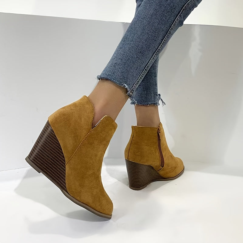 Bottines Femme Talon Compensé, Flanelle – coloris beige