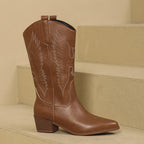 Bottes Santiag Femme Similicuir, Broderie Ailes, Mi-Mollet, vue 4