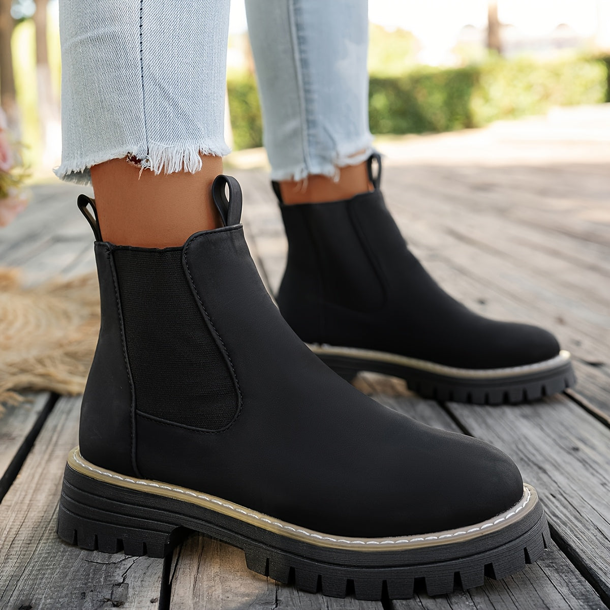Bottes Chelsea Femme Similicuir Mat, Semelle Crantée