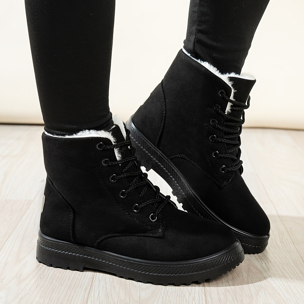 Bottines Femme à Lacets, Revers Fourré – coloris noir