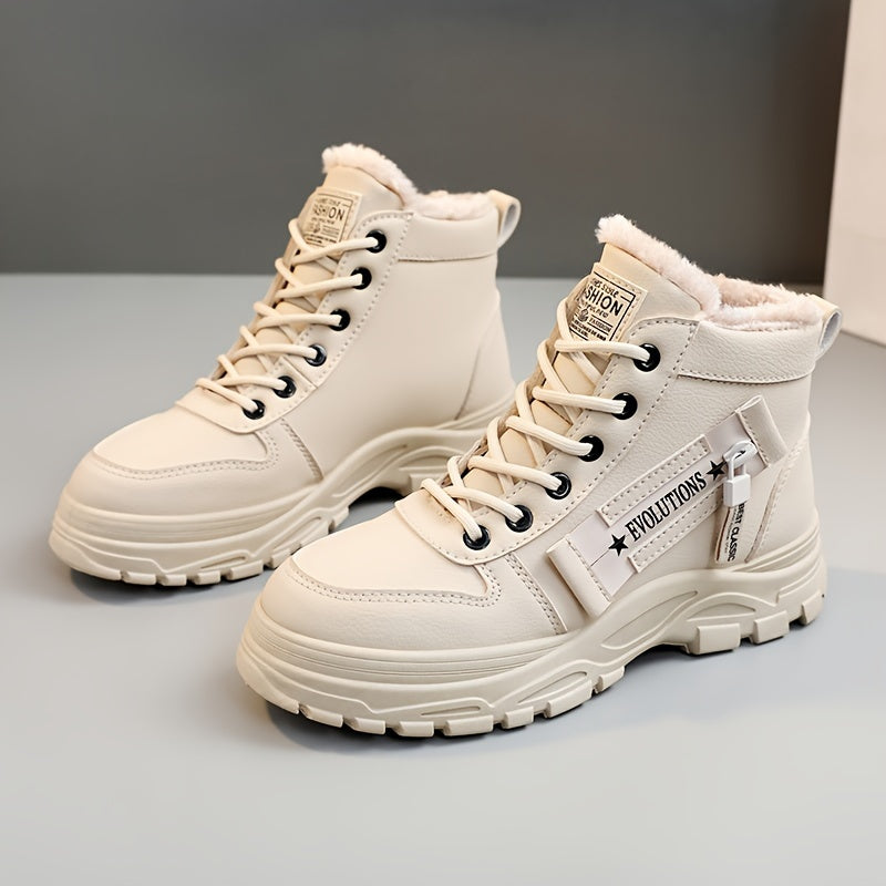 Bottines Femme Similicuir, Plateforme à Lacets – coloris beige