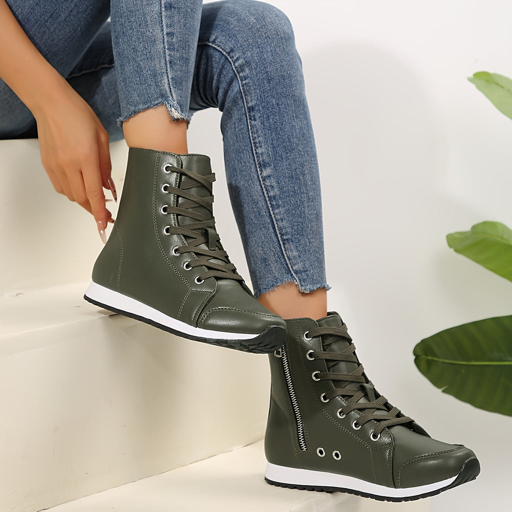Bottines Sport Femme Similicuir, Lacets et Zip, vue 3