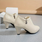 Bottes Basses Femme à Talon, Similicuir, Breloque Cœur