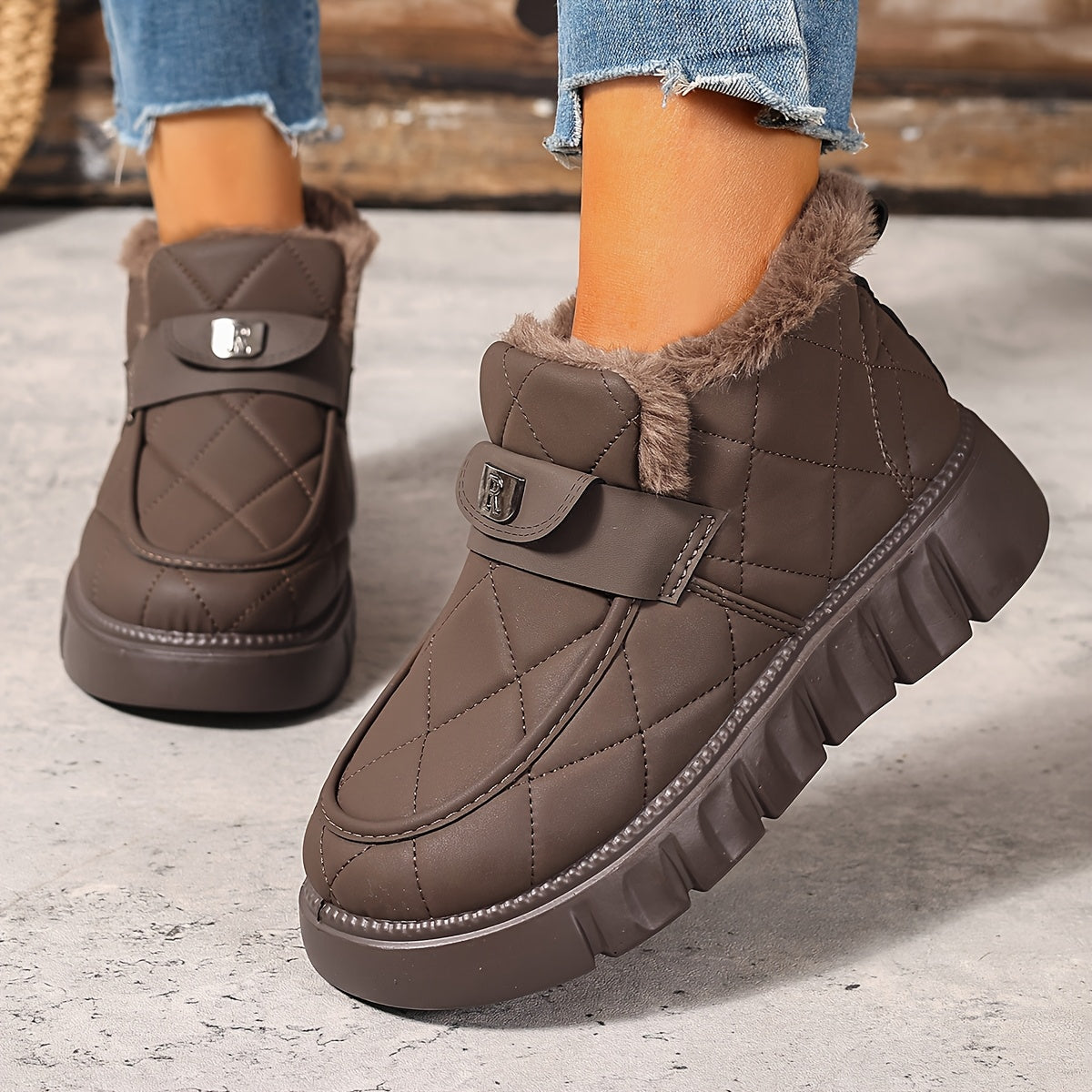 Bottes de Neige Femme Courtes Matelassées, Col Fourrure, vue 20