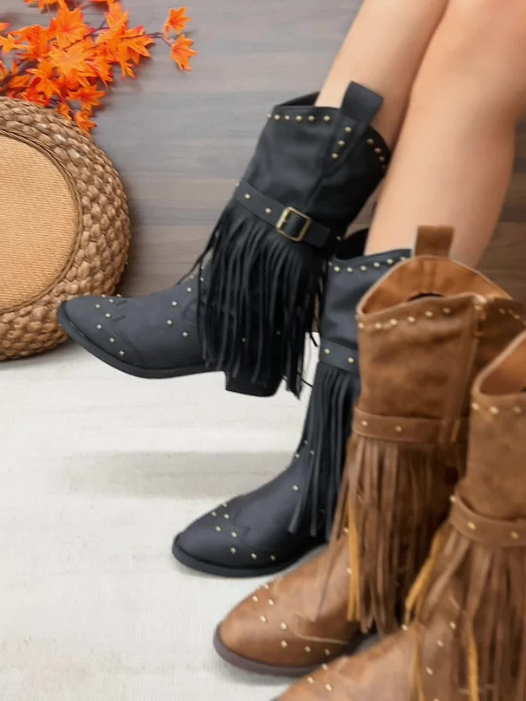 Bottes Femme Similicuir, Franges et Clous, vue 9