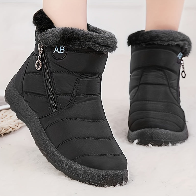 Bottes d'Hiver Femme Matelassées, Fermeture Zip – coloris noir