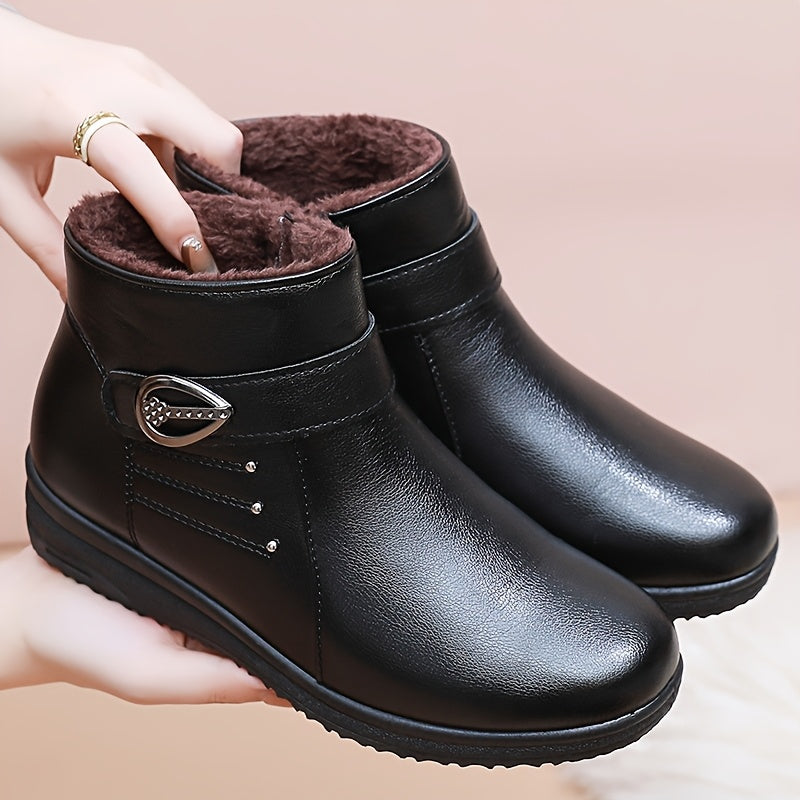 Bottines Chaudes Femme Similicuir Noir, Doublure Flanelle – coloris noir