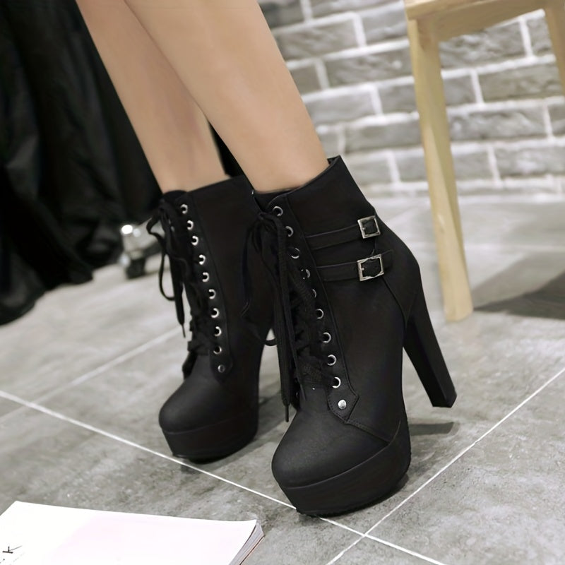 Bottines Plateforme Femme Similicuir, Lacets et Boucles, vue 7