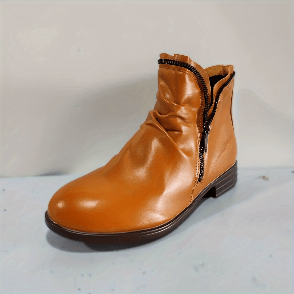Bottines Femme Double Zip, Talon Bas – coloris jaune