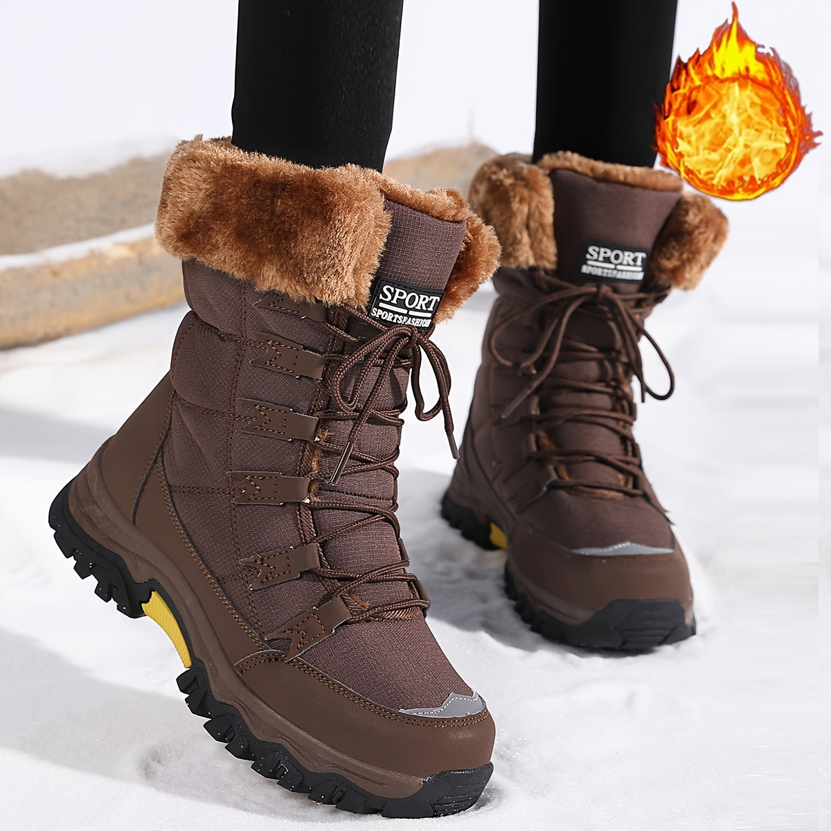 Bottes Femme à Lacets, Doublure Flanelle, Mi-Mollet – coloris marron foncé