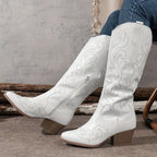 Bottes Cowboy Femme Hautes Brodées, Zip – coloris blanc, vue 3
