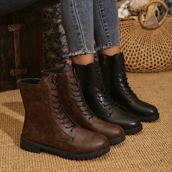 Bottes Motardes Femme, Lacets et Fermeture Zip
