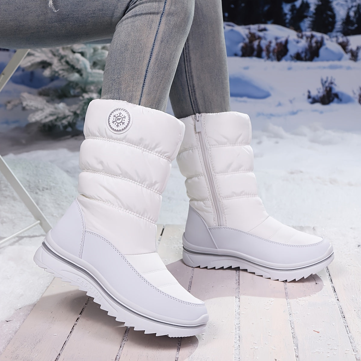 Bottes de Neige Femme Matelassées, Zip, Blanc ou Noir, vue 5